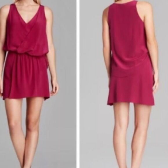 ELIZABETH AND JAMES FUSCHIA SILK FLOWY SHORT DRESS - Picture 4 of 12